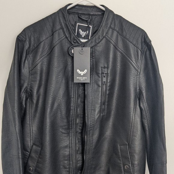 Brave Soul Faux Leather Biker Jacket. Black. Large - Picture 1 of 6